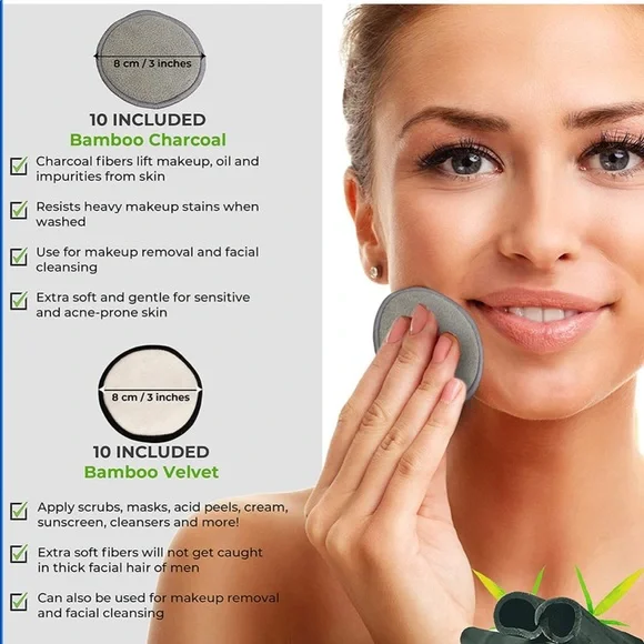 🆕20 reusable Makeup Remover Pads For Face w mesh laundry pouch 10 white &… - Picture 3 of 8